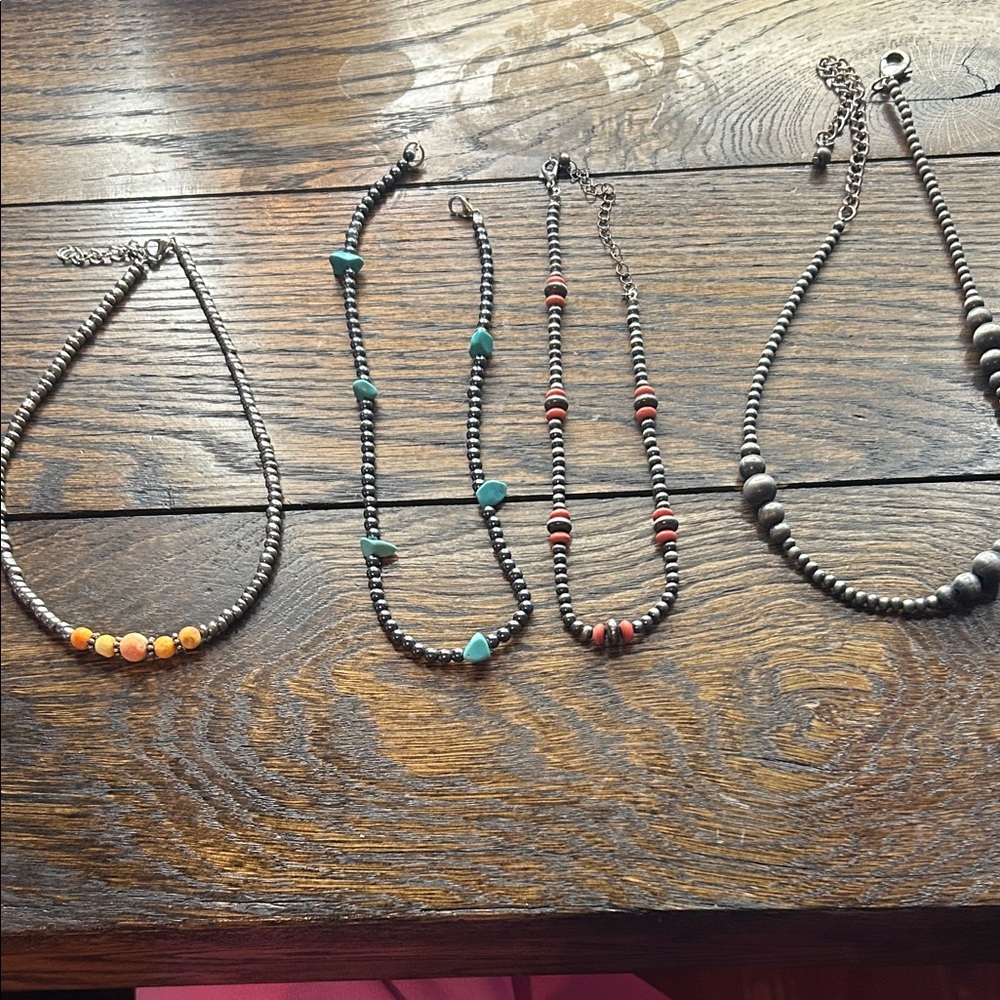 Silver and Turquoise Beaded Necklace Set